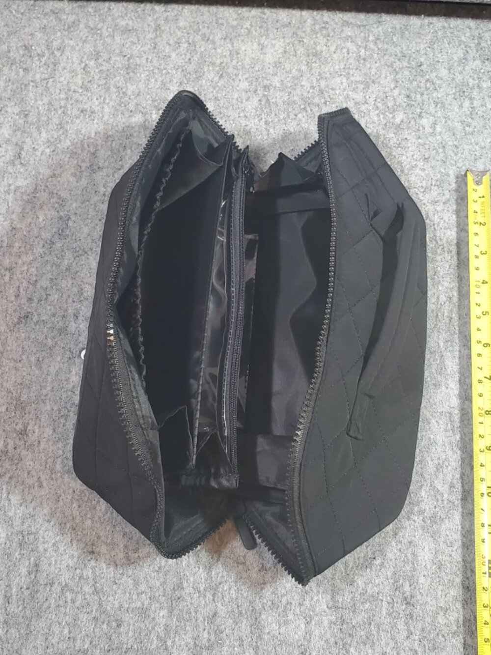 Black Quilted Cosmetic Bag Puffer Large Capacity Toiletry Ba Lay Flat 180°Open